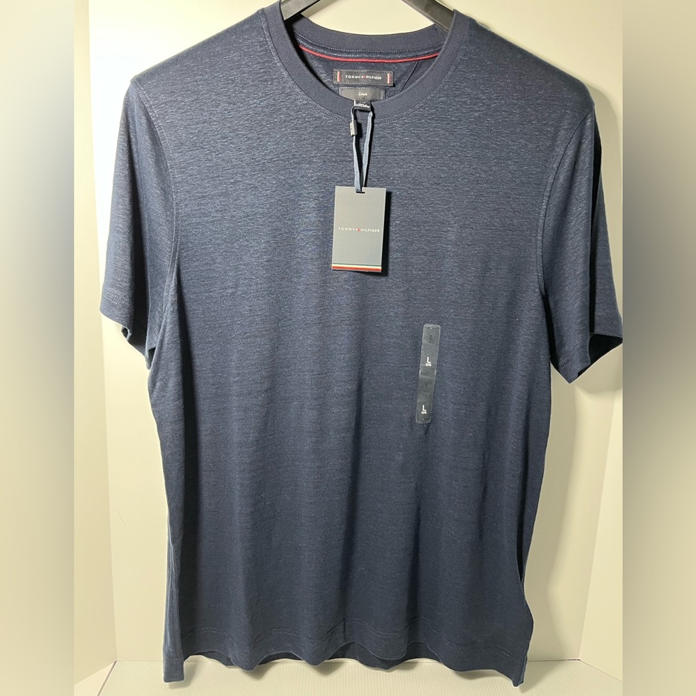 Tommy Hilfiger Luxurious 93% Fine Linen Short Sleeve Crew Neck Casual Top/Tee